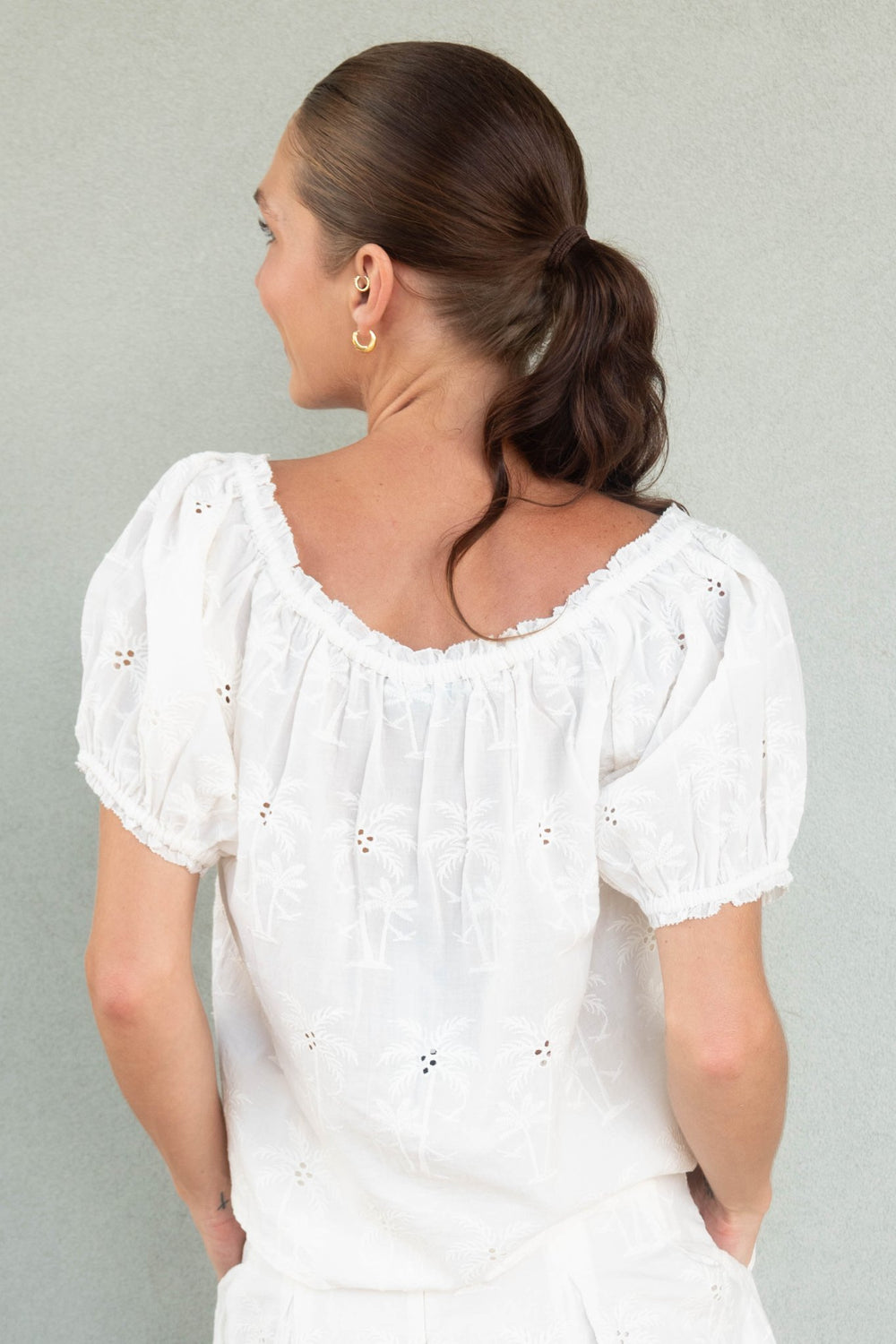 Skylar Palm Eyelet Blouse - Jaffi's