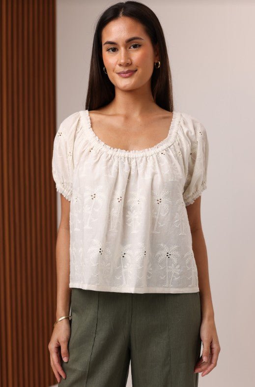 Skylar Palm Eyelet Blouse - Jaffi&