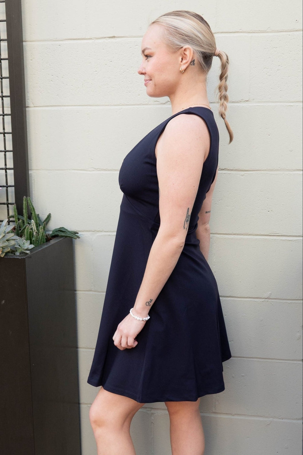 Sleeveless V Neck 17" Flare Dress - Midnight - Jaffi's