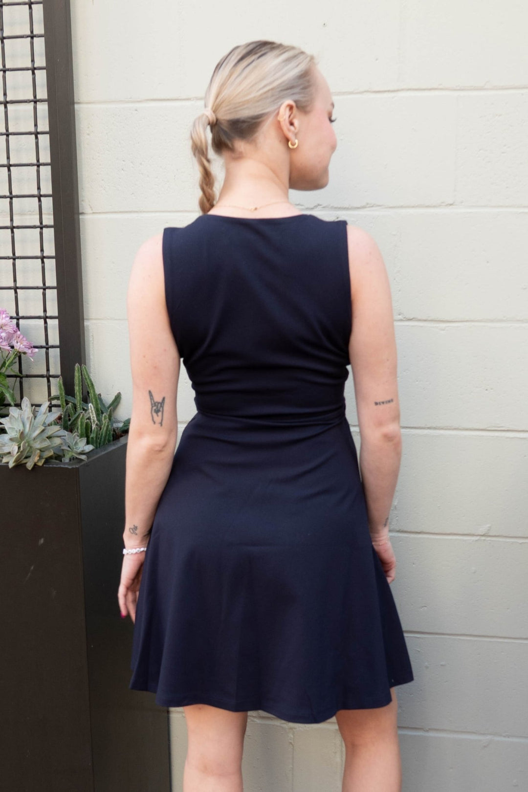 Sleeveless V Neck 17" Flare Dress - Midnight - Jaffi's