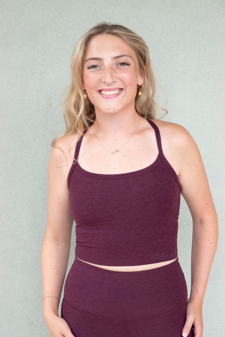 Slim Racerback Cropped Tank - Cabernet Heather - Jaffi&
