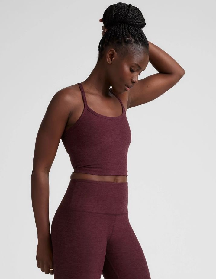 Slim Racerback Cropped Tank - Midnight Burgundy Heather - Jaffi's