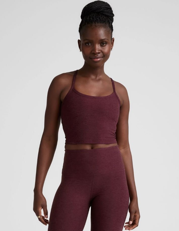 Slim Racerback Cropped Tank - Midnight Burgundy Heather - Jaffi's