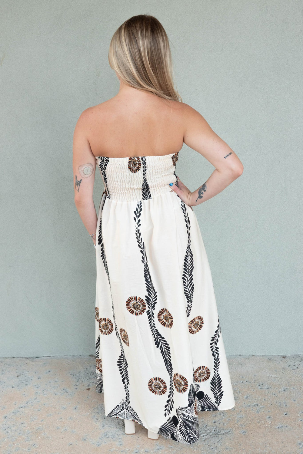 Smocked Back Tube Dress - Abstract Daisy - Jaffi's