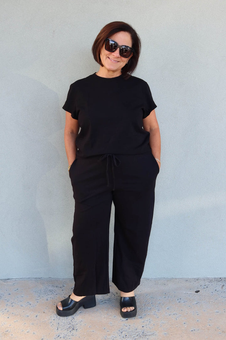 Solene Boxy Crew Neck Tee - Black - Jaffi's