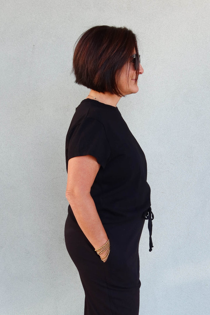 Solene Boxy Crew Neck Tee - Black - Jaffi's
