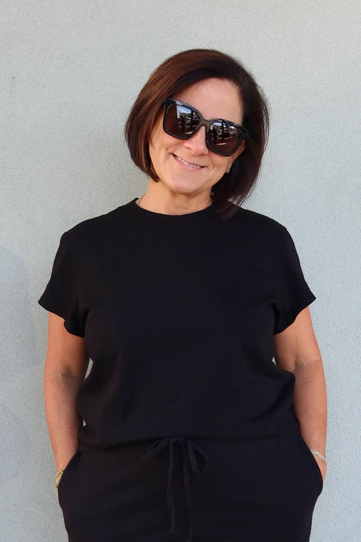Solene Boxy Crew Neck Tee - Black - Jaffi's