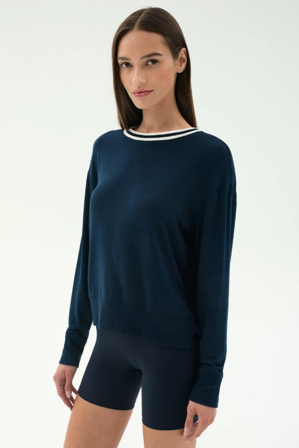 Sonja Fleece Sweatshirt w/Stripe - Indigo