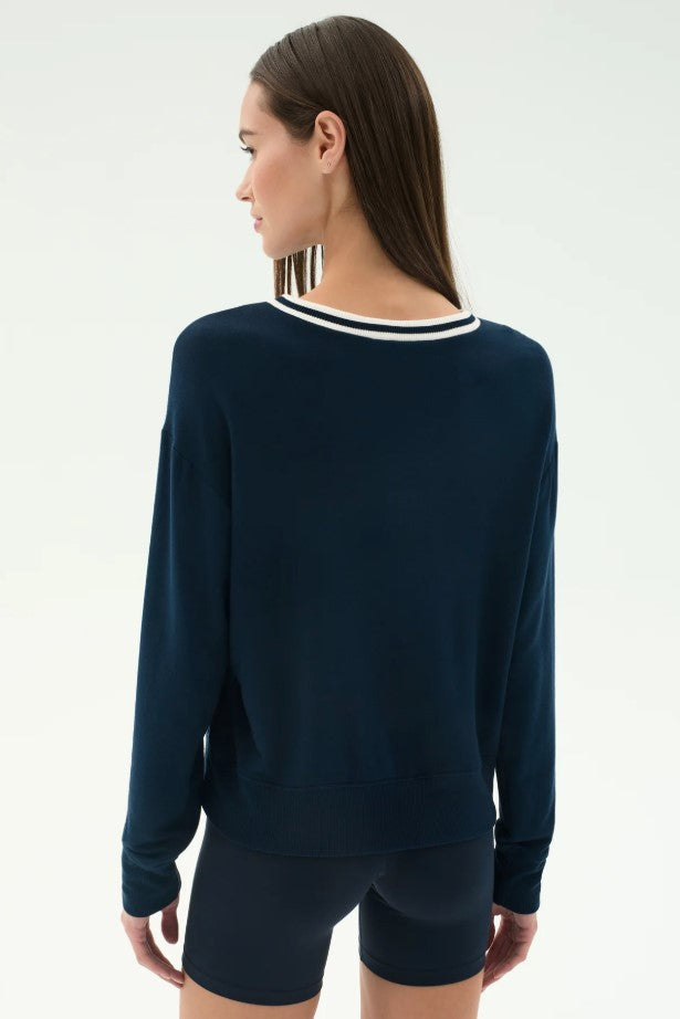 Sonja Fleece Sweatshirt w/Stripe - Indigo