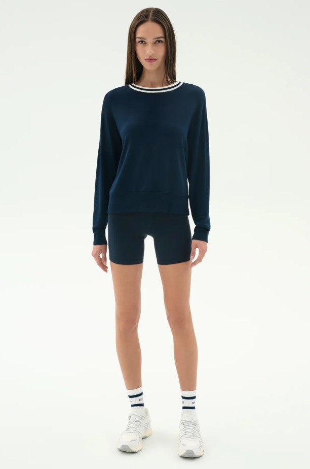Sonja Fleece Sweatshirt w/Stripe - Indigo