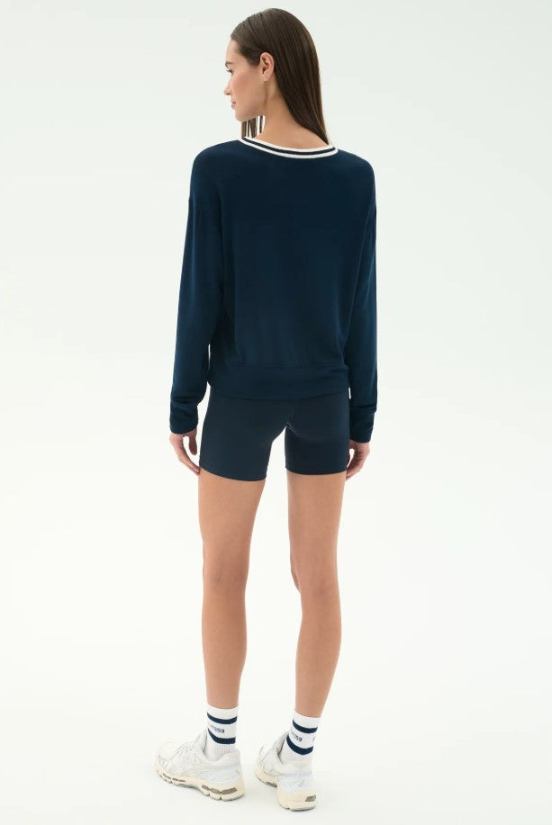 Sonja Fleece Sweatshirt w/Stripe - Indigo