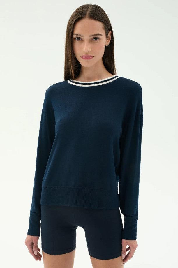 Sonja Fleece Sweatshirt w/Stripe - Indigo