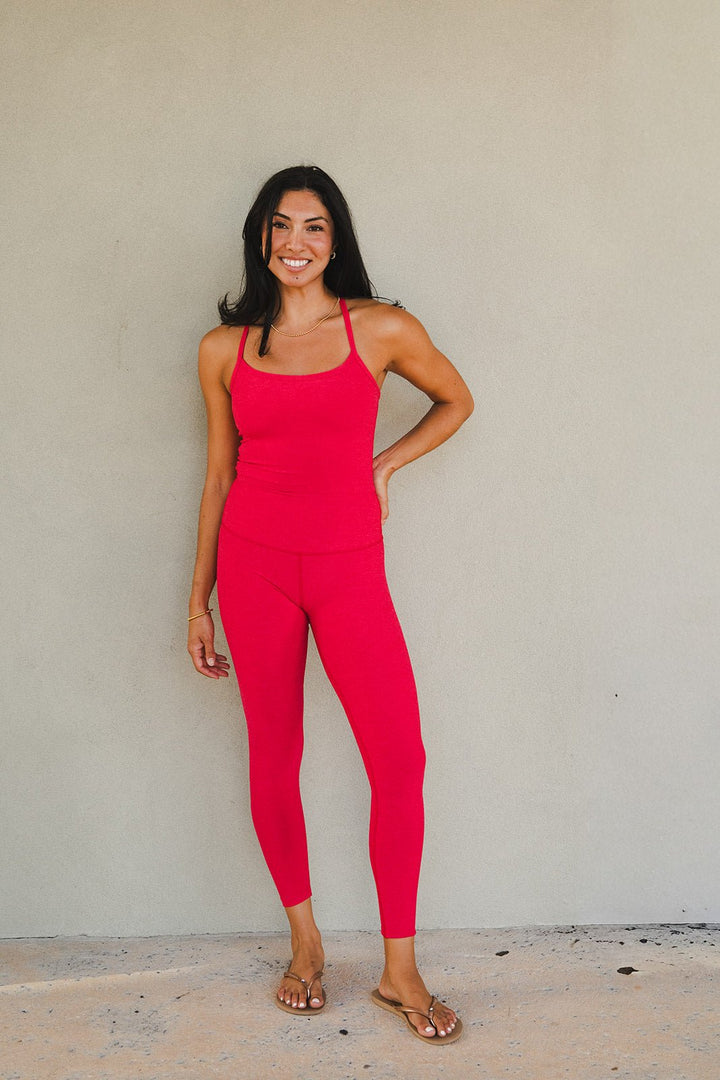 Spacedye High Waist Midi Legging - Berry Red Heather - Jaffi's