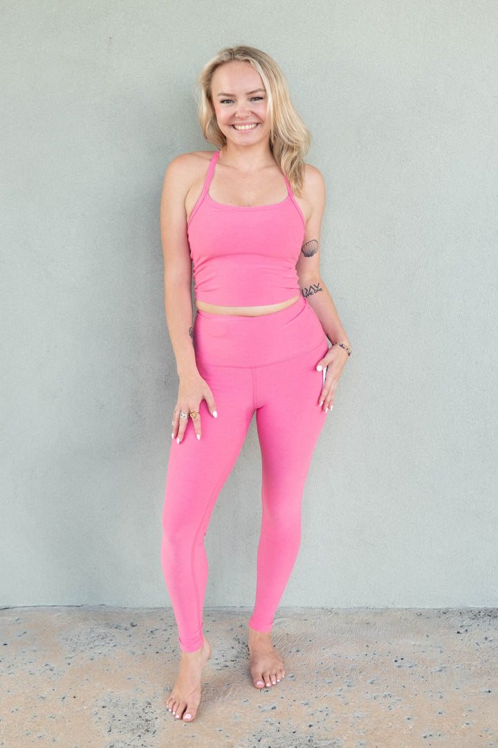 Spacedye High Waist Midi Legging - Luscious Pink Heather - Jaffi's