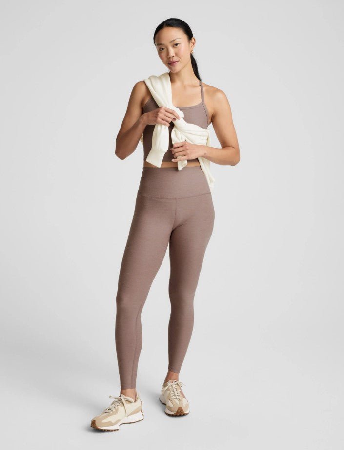 Spacedye High Waist Midi Legging - Rosey Taupe Heather - Jaffi's