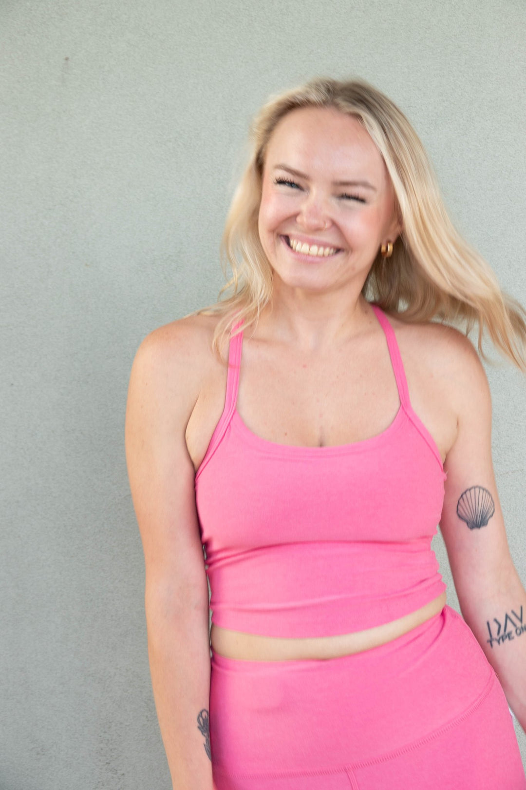 Spacedye Slim Racerback Cropped Tank - Luscious Pink Heather - Jaffi's