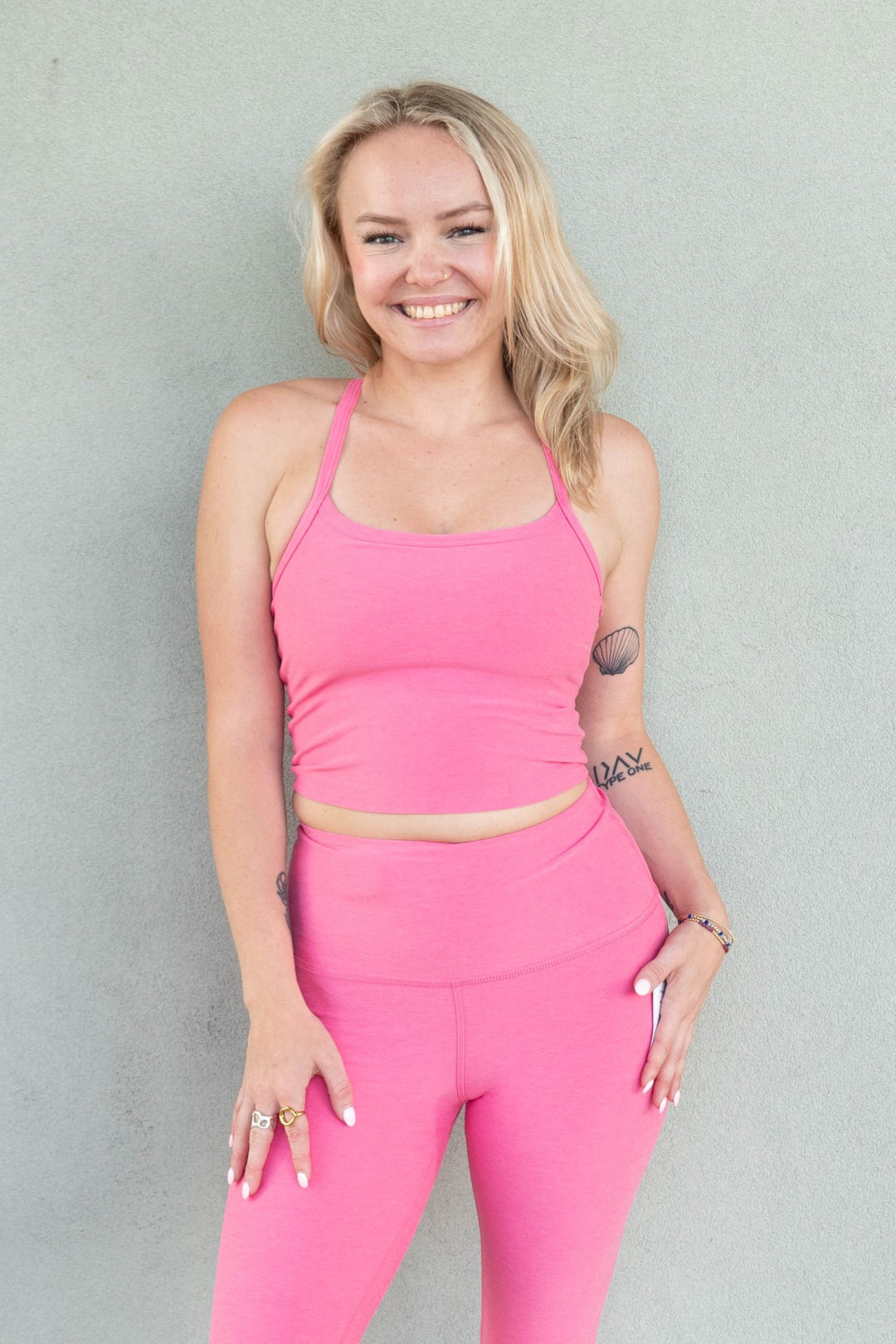 Spacedye Slim Racerback Cropped Tank - Luscious Pink Heather - Jaffi's