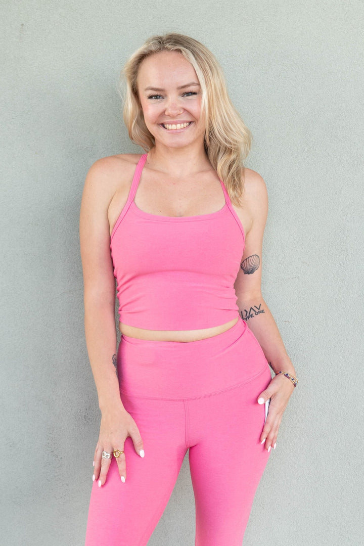 Spacedye Slim Racerback Cropped Tank - Luscious Pink Heather - Jaffi's