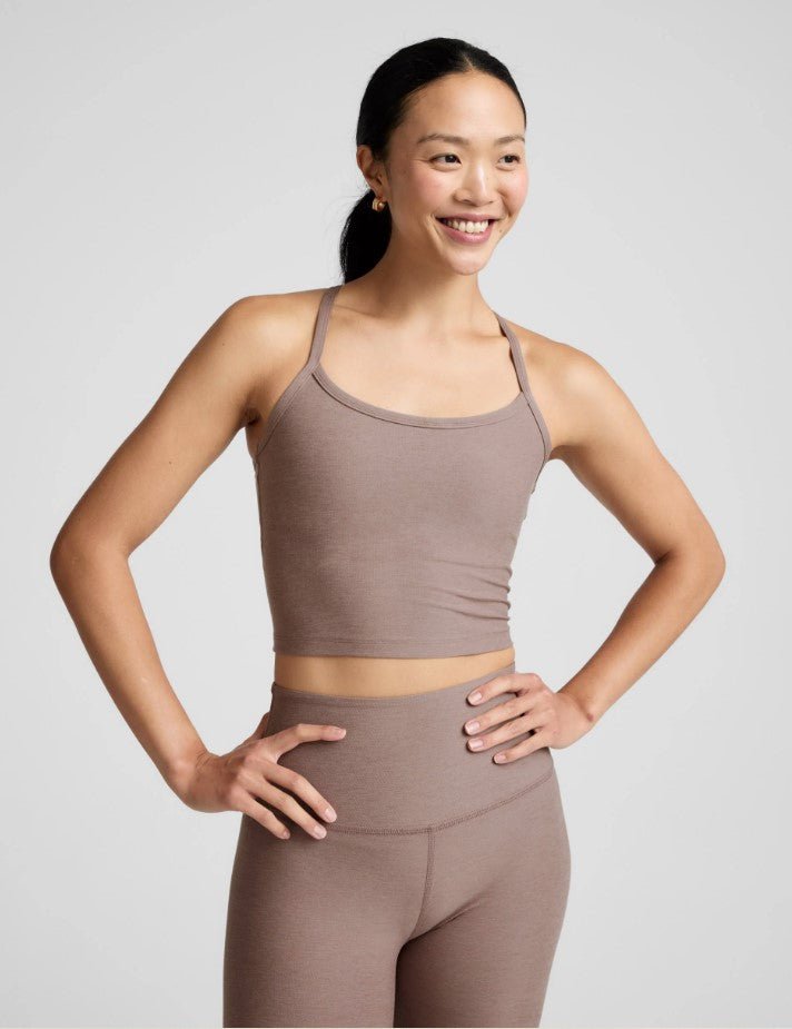 Spacedye Slim Racerback Cropped Tank - Rosey Taupe Heather - Jaffi's