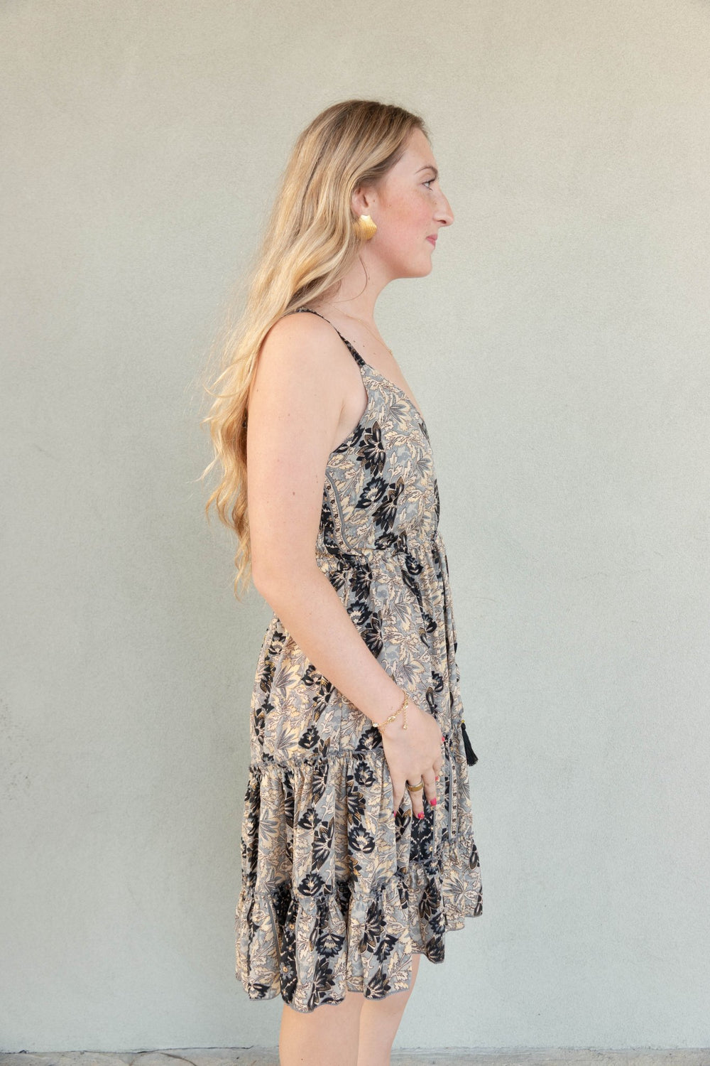 Spaghetti Strap Tank Dress - Grey Print - Jaffi's