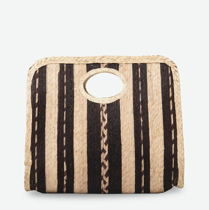 Square Straw Beach Tote - Black/Natural - Jaffi's