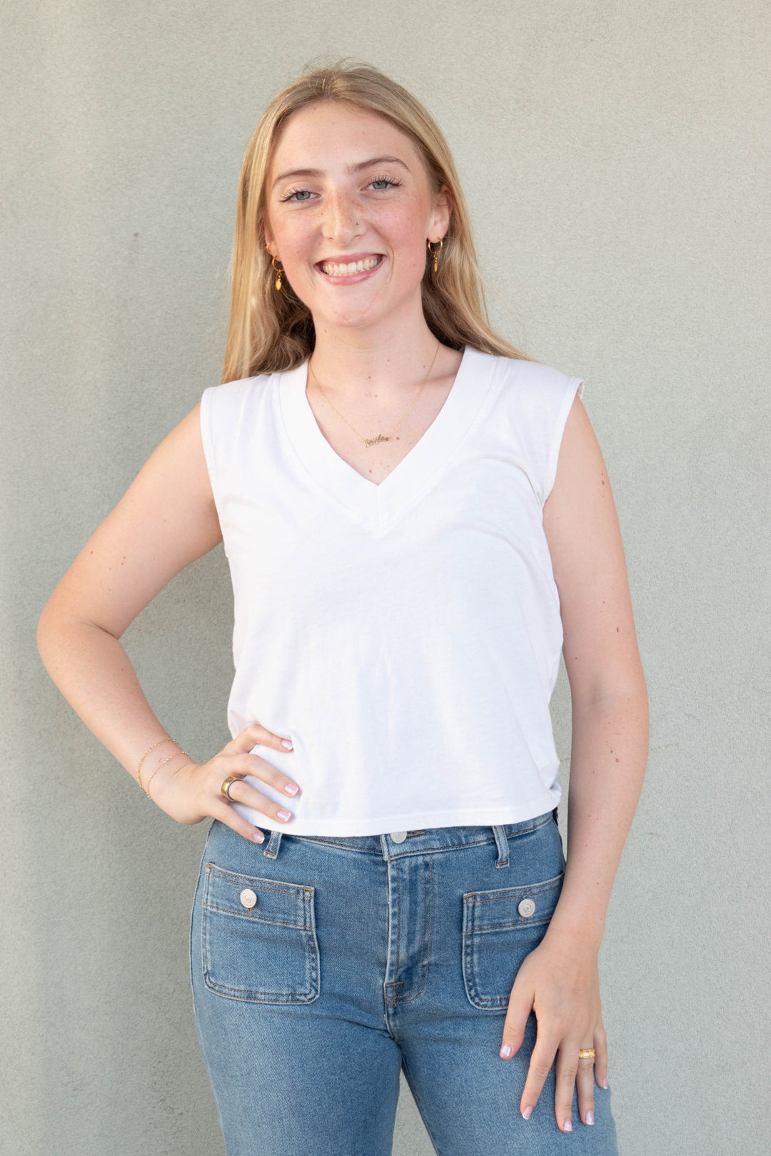 Staple V Neck Tank - Ecru - Jaffi's
