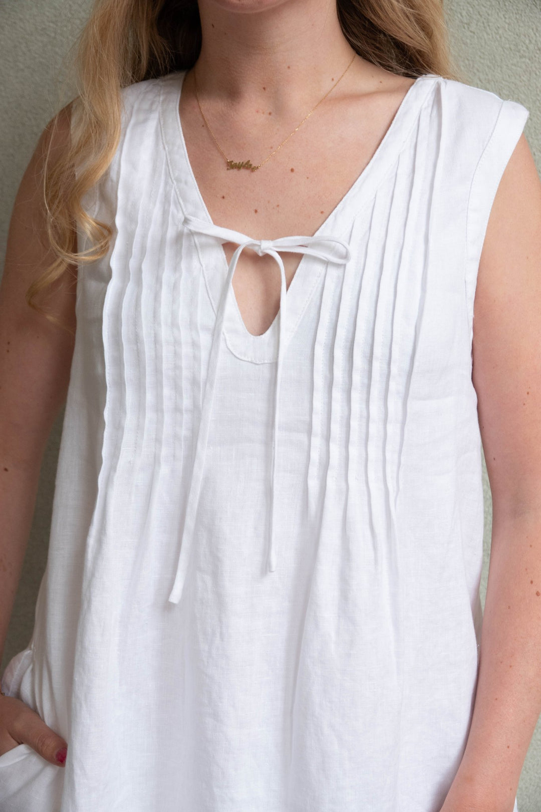 Stella Linen Mini Dress - White - Jaffi's