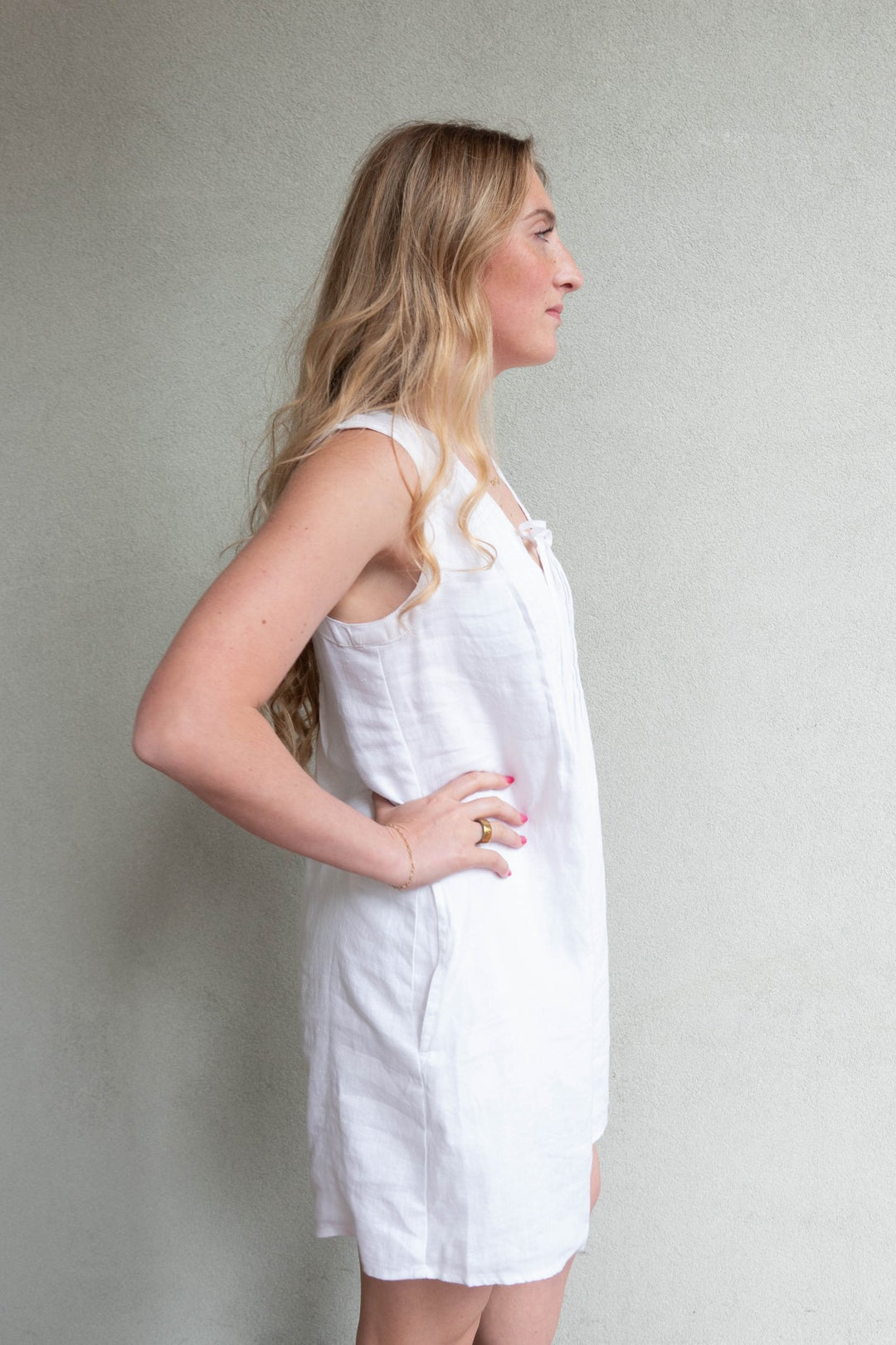 Stella Linen Mini Dress - White - Jaffi's