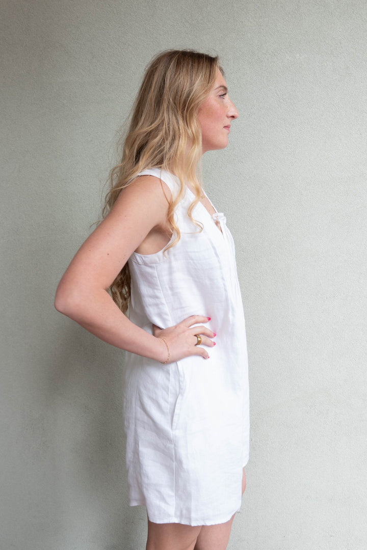 Stella Linen Mini Dress - White - Jaffi's