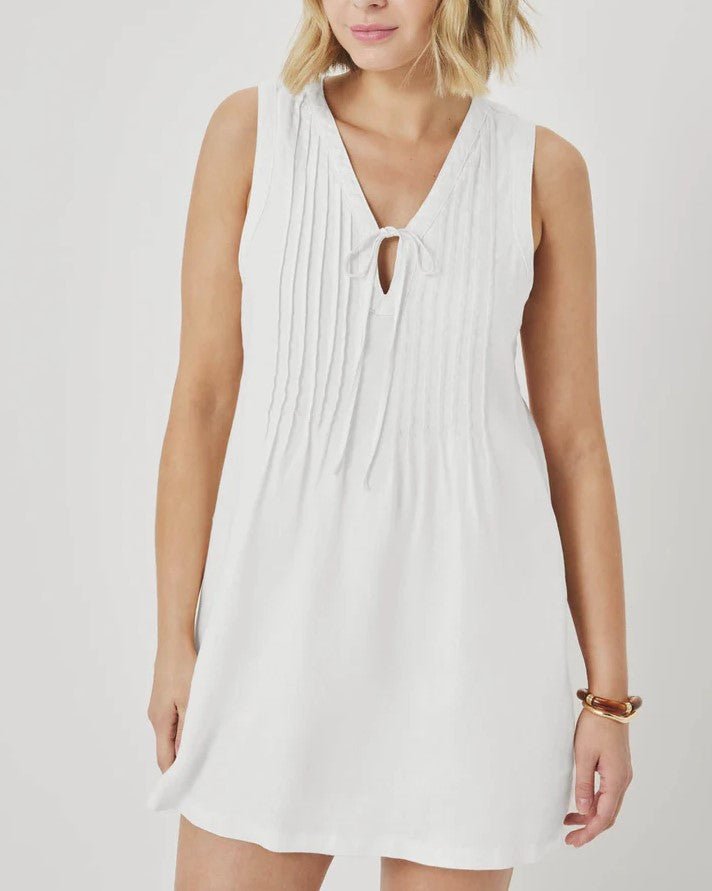Stella Linen Mini Dress - White - Jaffi's