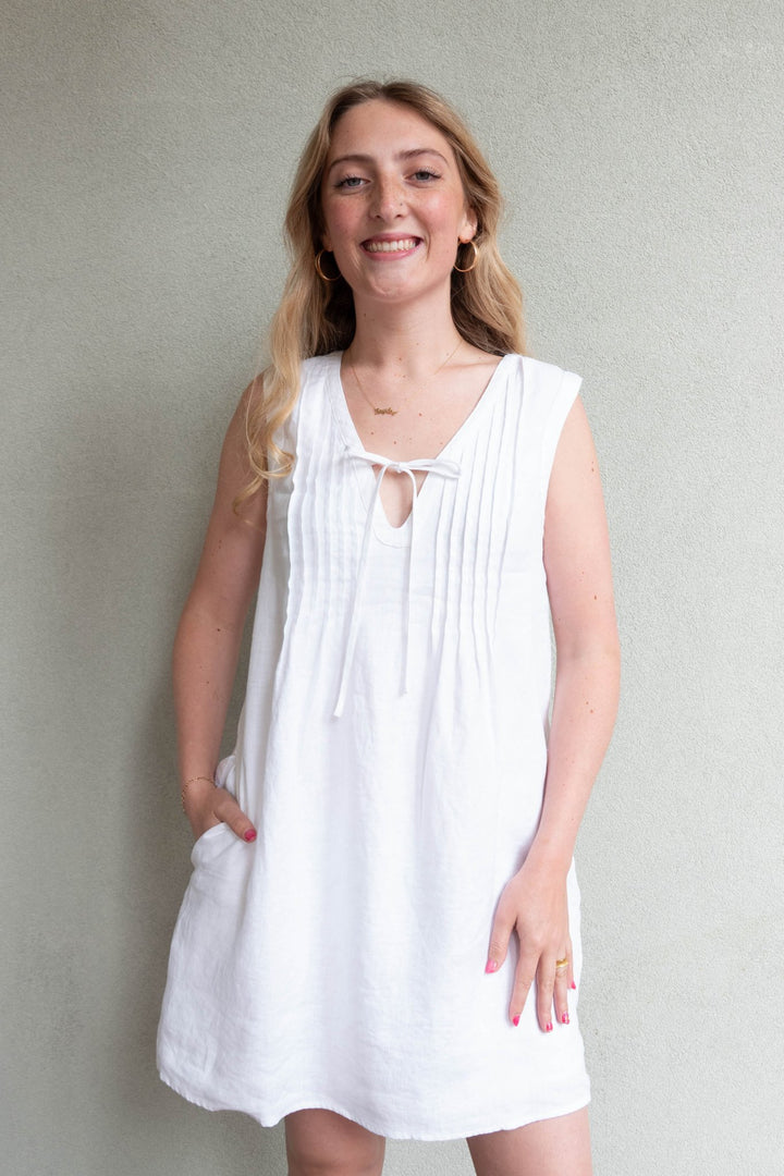 Stella Linen Mini Dress - White - Jaffi's