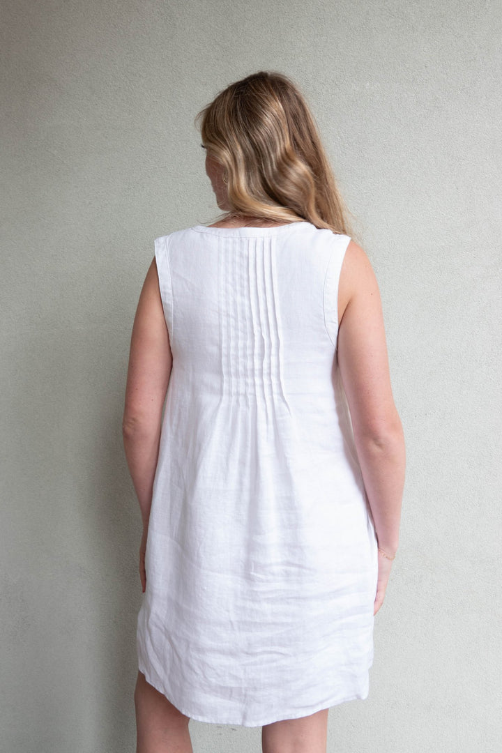 Stella Linen Mini Dress - White - Jaffi's