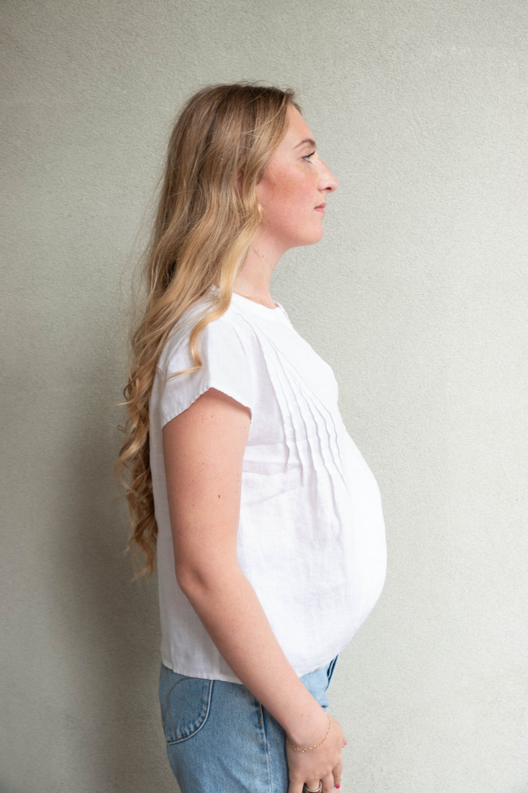 Stella Linen Pintuck Top - White - Jaffi's