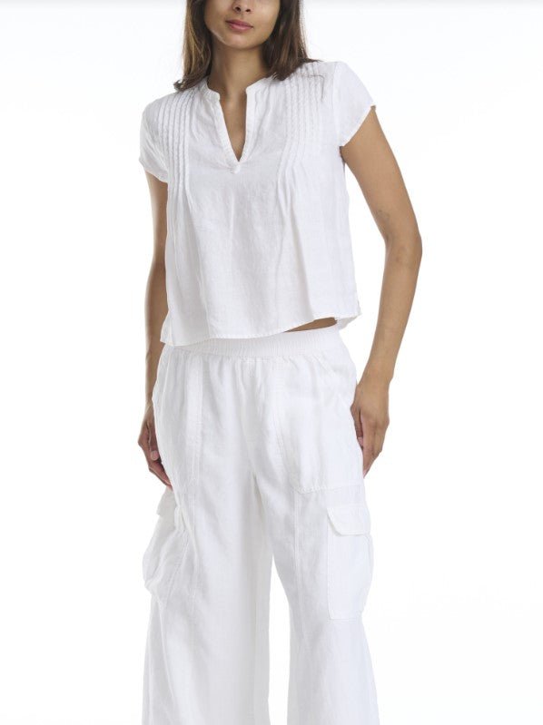 Stella Linen Pintuck Top - White - Jaffi's