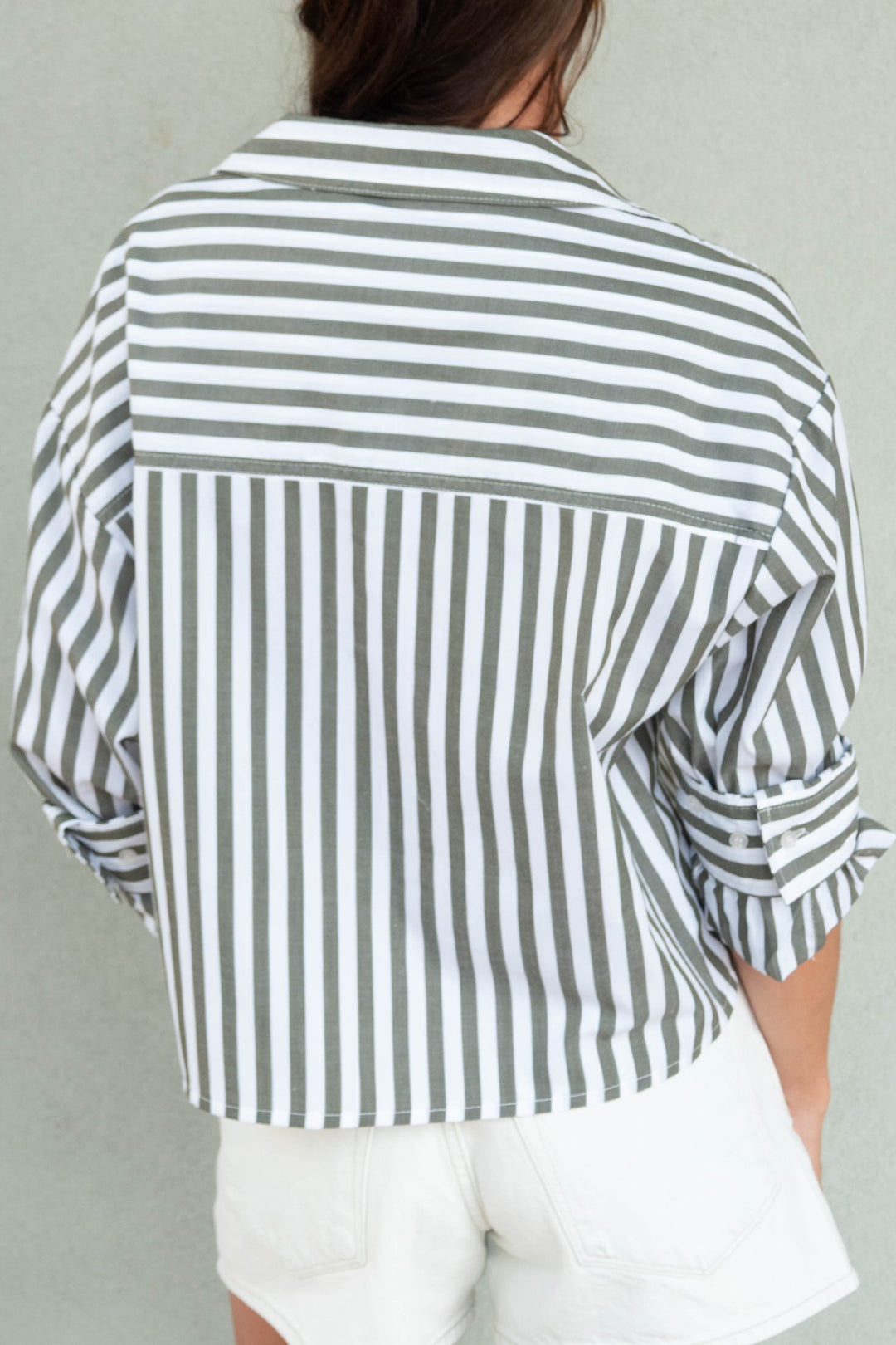 Stormie Stripe Button Down - Burnt Olive - Jaffi&
