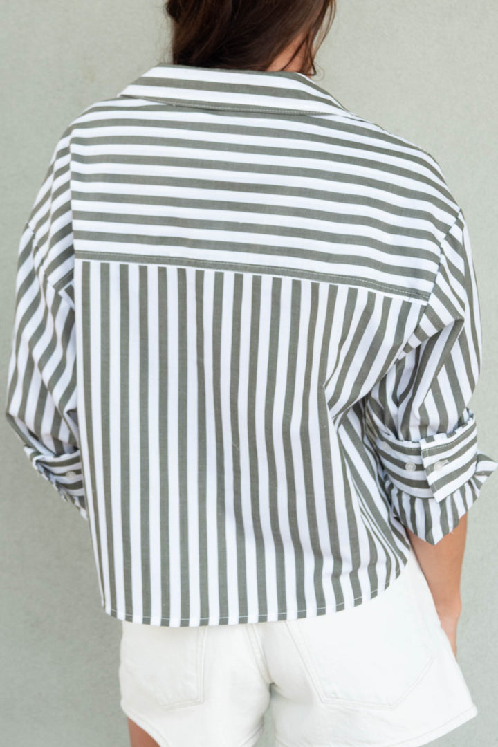 Stormie Stripe Button Down - Burnt Olive - Jaffi&