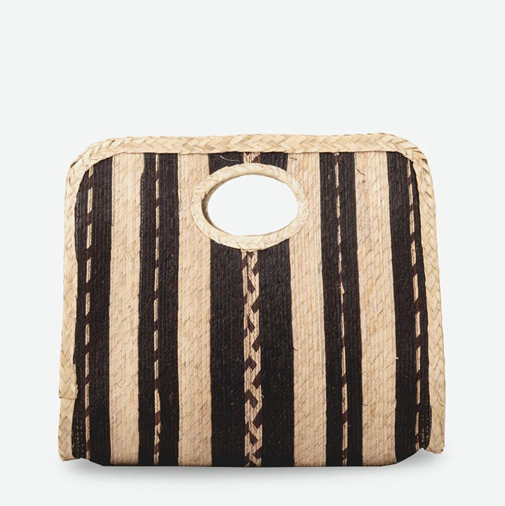 Square Straw Beach Tote - Black/Natural