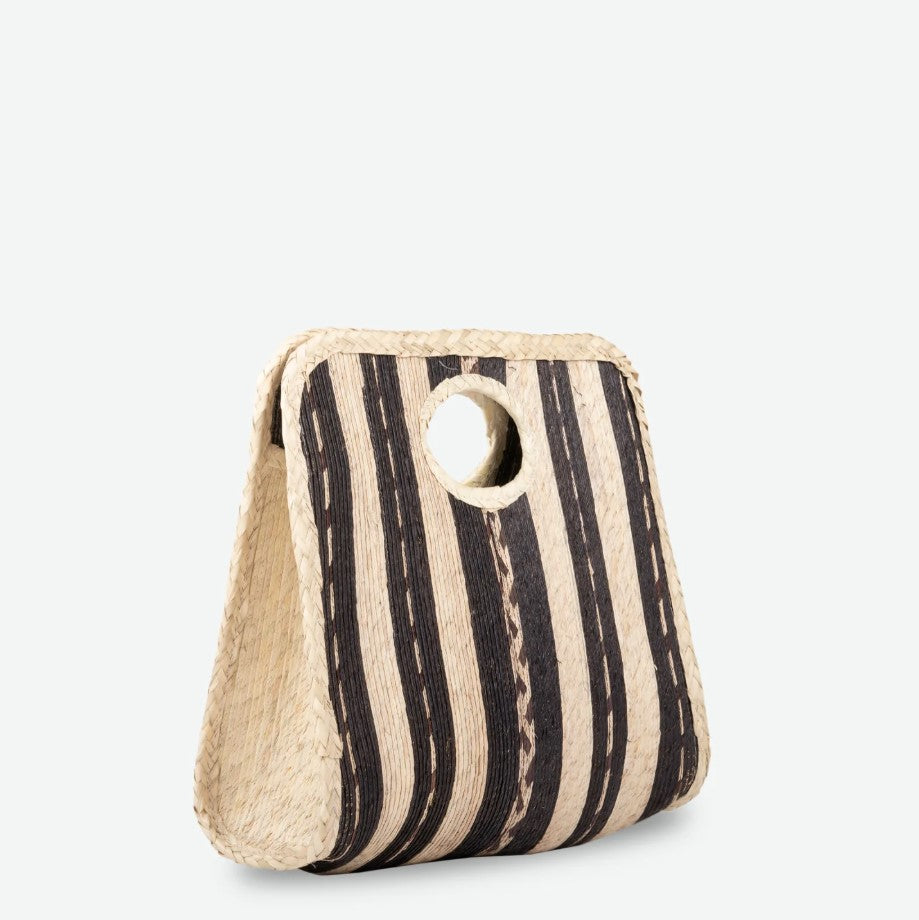 Square Straw Beach Tote - Black/Natural