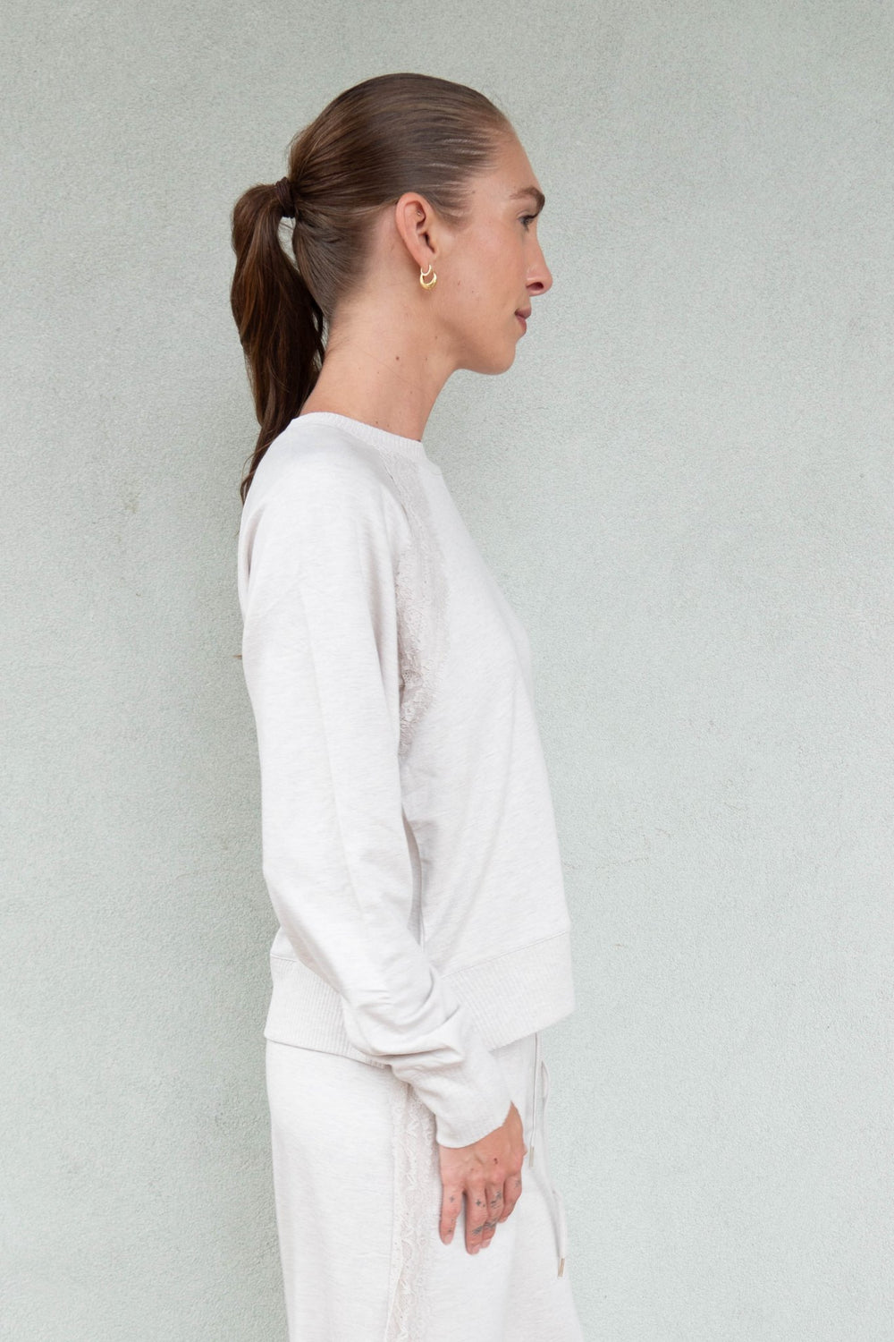 Supersoft Lace Trim Crew - Pale Oak Heather - Jaffi's