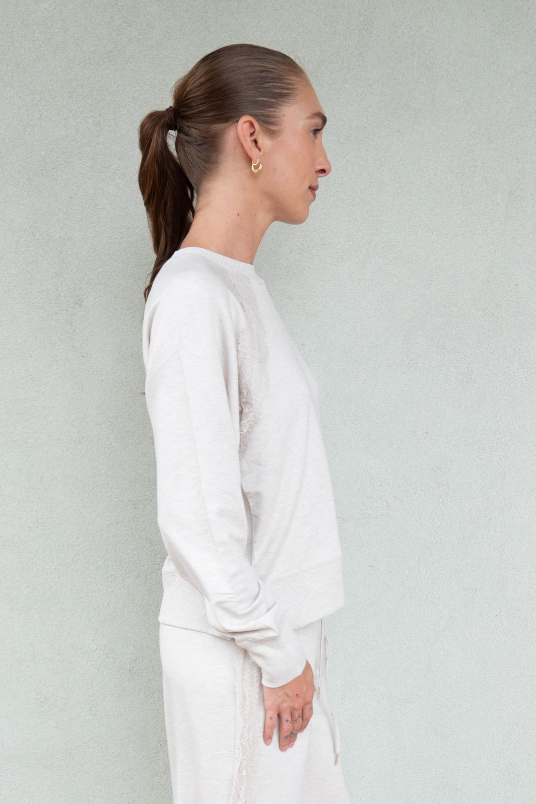 Supersoft Lace Trim Crew - Pale Oak Heather - Jaffi&