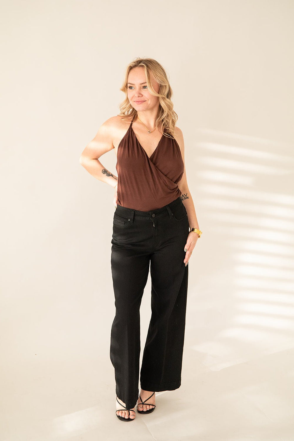 Surplice Halter Tank - Chocolate - Jaffi's