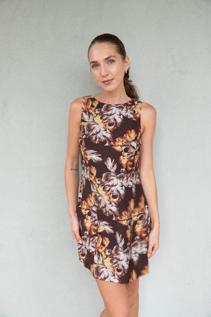 Tahlia Shift Dress - Brown Vintage Floral - Jaffi&