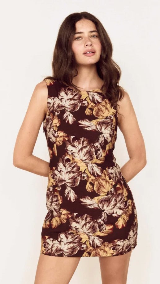 Tahlia Shift Dress - Brown Vintage Floral