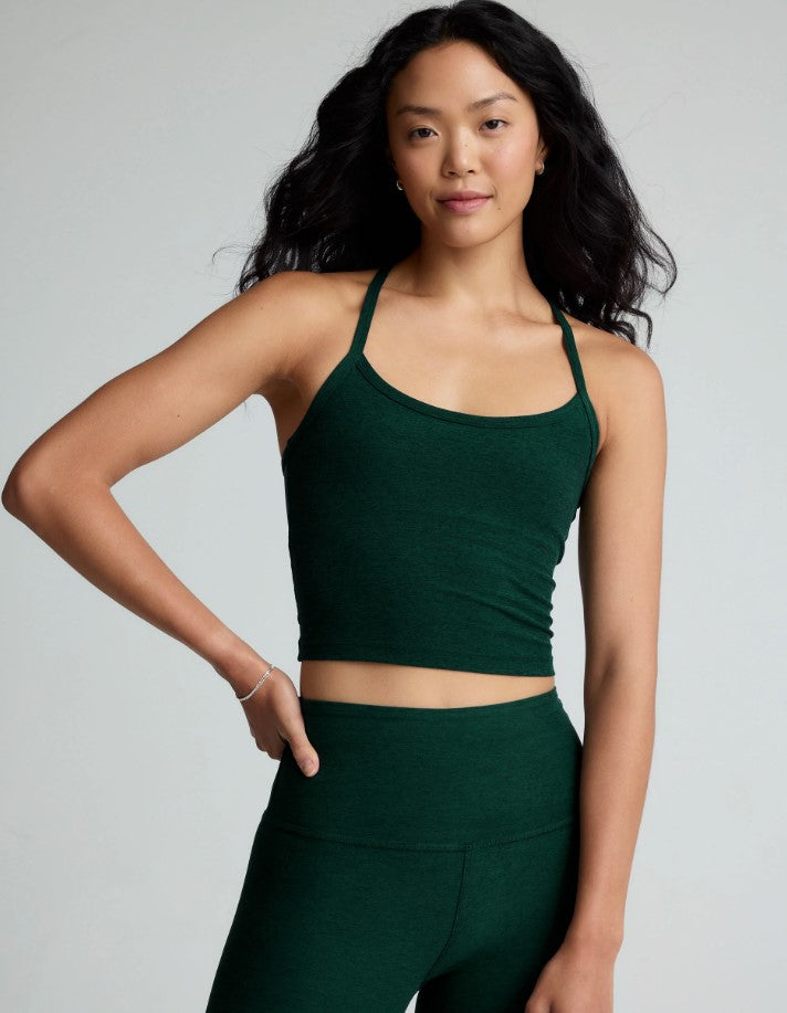 Spacedye Slim Racerback Cropped Tank - Dark Spruce Green Heather