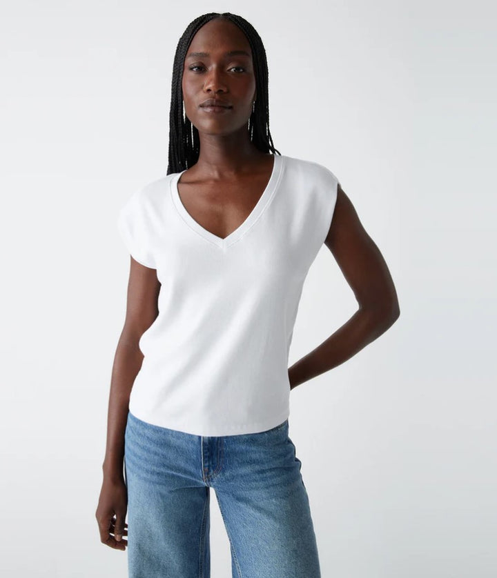 Tati V-Neck Power Shoulder Top