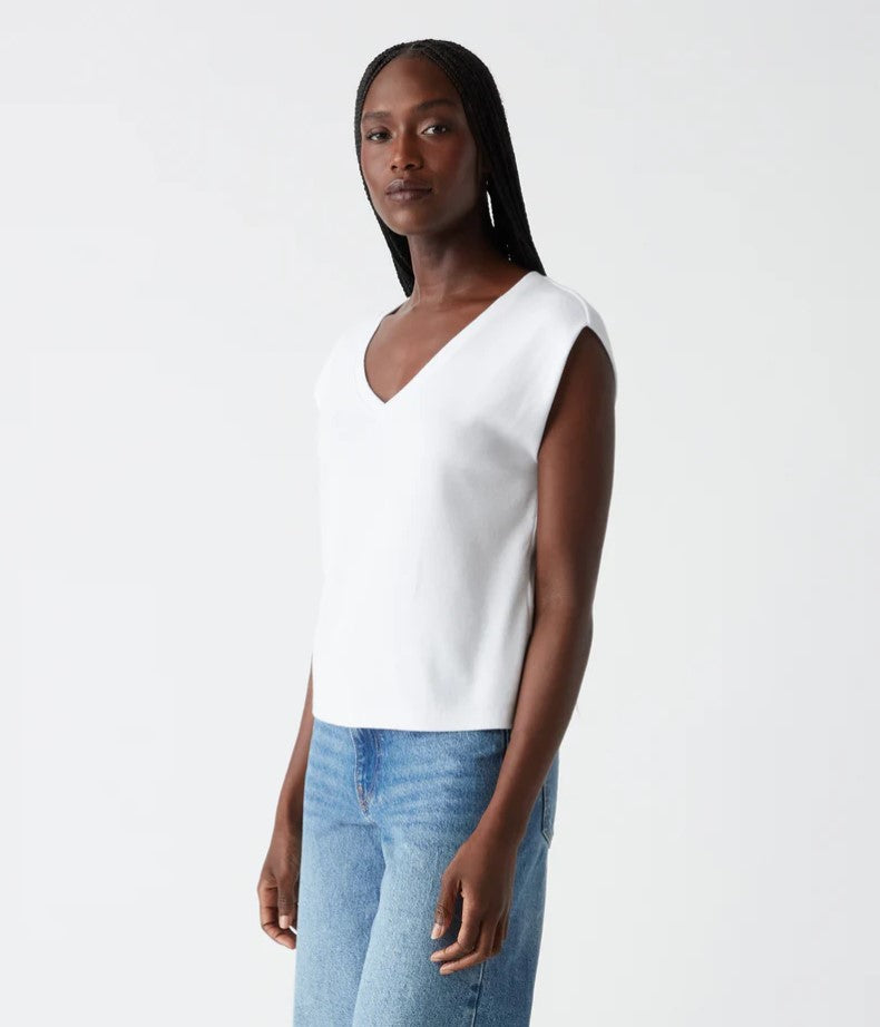 Tati V-Neck Power Shoulder Top