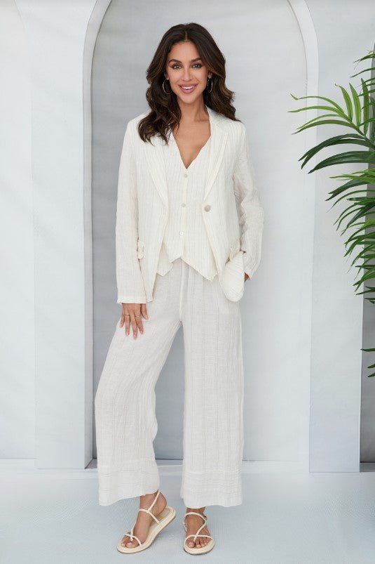 Texture Stripe Linen Pant - Butter - Jaffi's