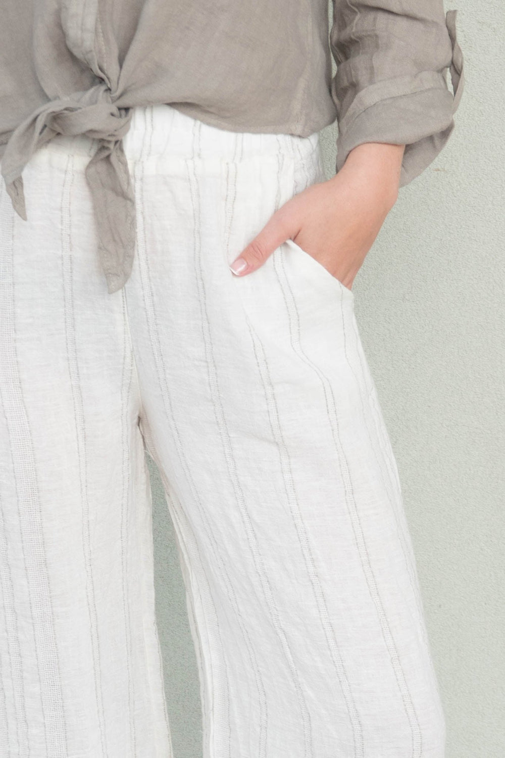 Texture Stripe Linen Pant - Butter - Jaffi's