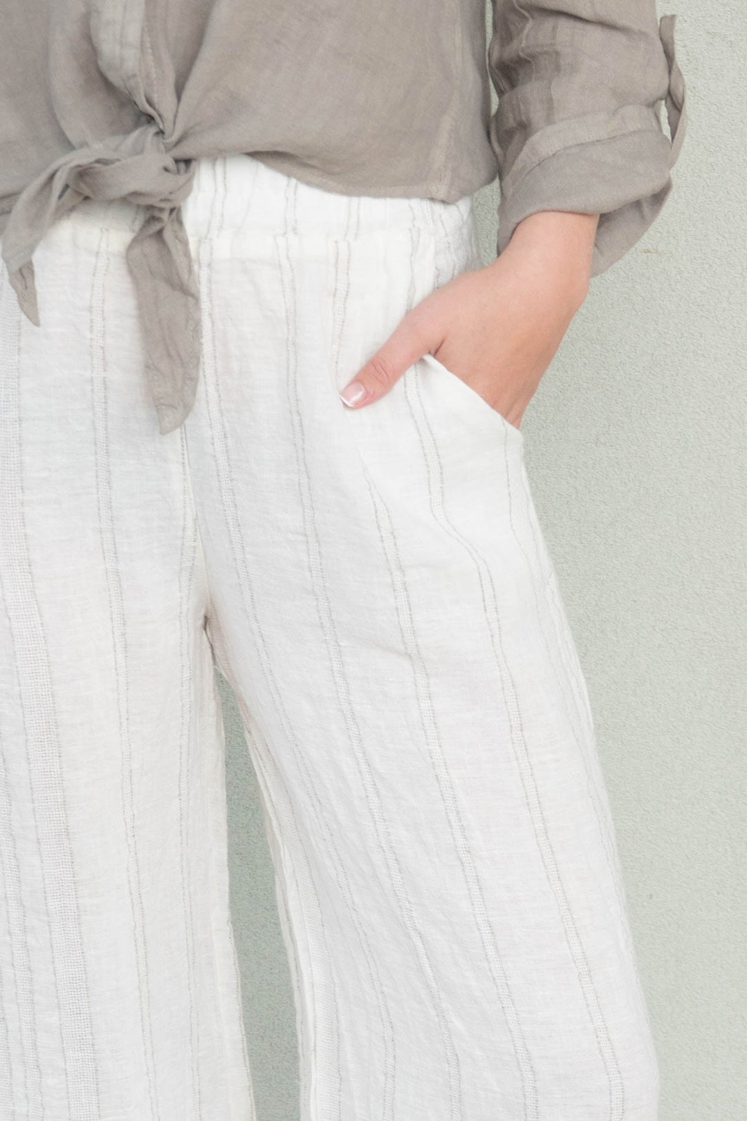 Texture Stripe Linen Pant - Butter - Jaffi's