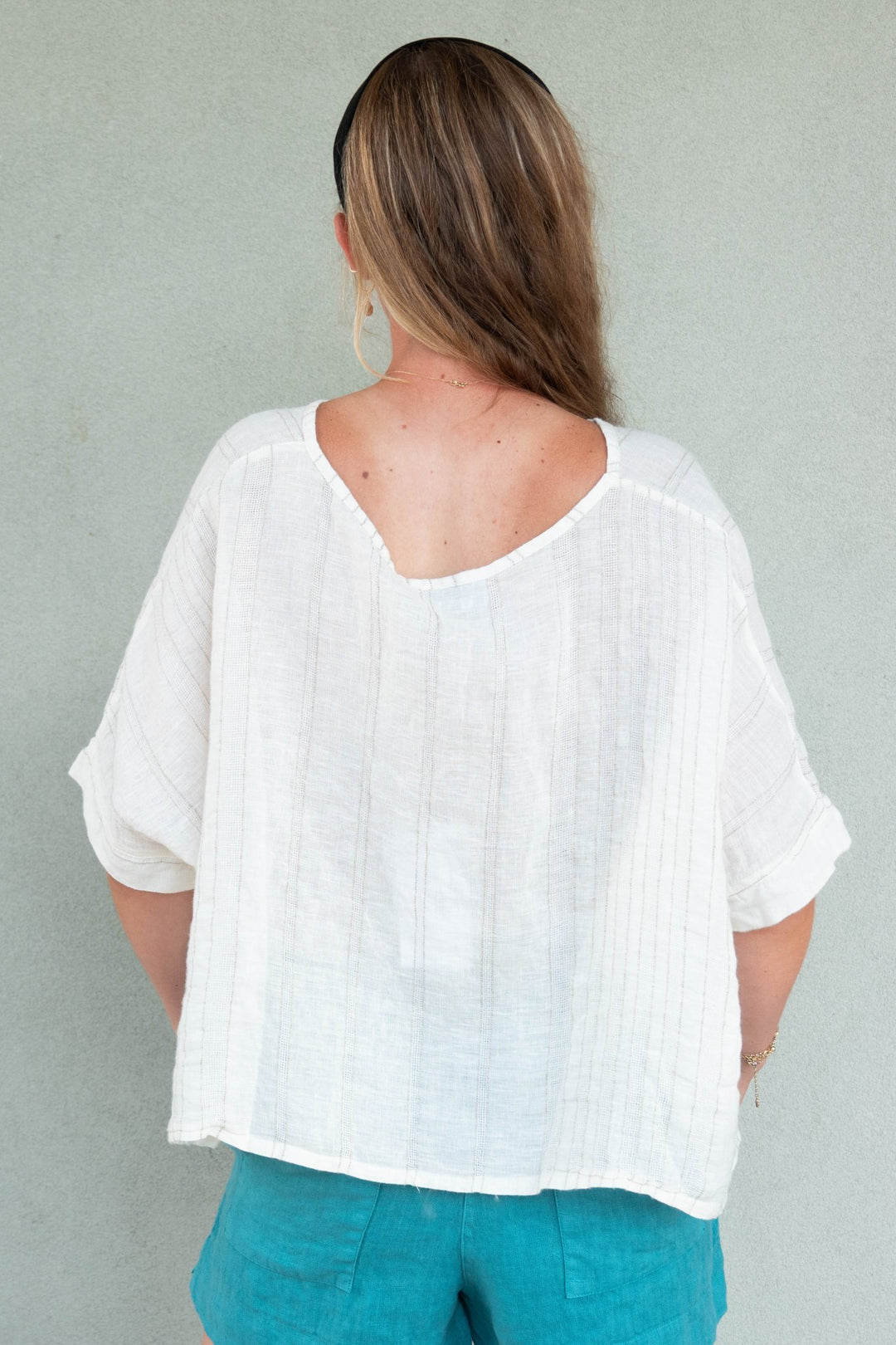 Texture Stripe V Neck Top - Butter - Jaffi&